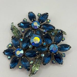 Vintage Blue Floral Brooch